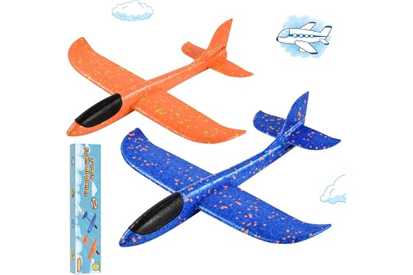 Hoiloie Lot de 2 avions en polystyrène XXL 44 cm avec 2 modes de vol pour enfants, garçons et filles de 3 à 10 ans