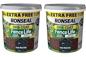 Ronseal 5L One Coat Fence Life Fence Paint Bundle Deal 2 for 49.99-2 x 5L tubs = 10L - Tudor Black