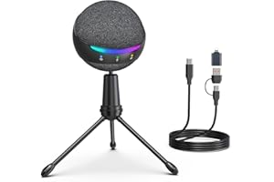 zealsound USB Microphone for PC, iPhone, Laptop, PS4/5 - Active Noise Canceling, Touch Mute, Echo/RGB/Volume Controls, Monitor Jack. Ideal for Podcasts, ASMR, Gaming, Zoom, YouTube, Discord & Twitch