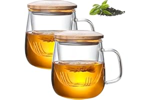 BEHOGAN 2 teiera in vetro da 480 ml, con coperchio e colino, vetro borosilicato, teiera in vetro resistente al calore, teiera in vetro, ideale per la preparazione di tè sfusi