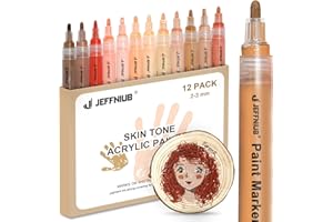 JEFFNIUB Lot de 12 marqueurs acryliques étanches couleur chair de 2 mm pour pierres, bois, toile, verre, papier, cuir, céramique, dessin, teinture de peau