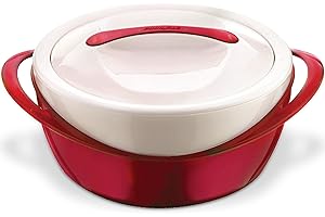 PINNACLE THERMOWARE Pinnacle Large Insulated Casserole Dish with Lid 3.6 qt. Elegant Hot Pot Food Warmer/Cooler -Thermal Soup/Salad Serving Bowl Stainless Steel Hot Food Container–Best Gift Set for Moms –Holidays Red