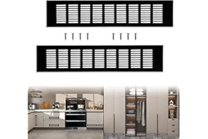 JNBGTU 2Pcs Black 80mm x 400mm Aluminum Alloy Kitchen Air Vent Grille Cover Cupboard Vents Fridge Vent Louvred Wall Vent Grille Wardrobe Vents with Screw