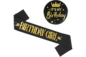 Grevosea Birthday Girl Sash, Birthday Sash and Badge Girl Birthday Sash Birthday Badge for Women Its My Birthday Pin Sweet Metal Rose Pin for Birthday Decoration Accessories