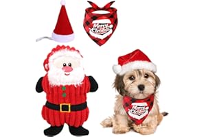JYPS 3 pezzi regali di Natale per cani includono peluche che scricchiolano giocattolo per cani di Natale, bandana di Natale e cappello di Natale, regali per cuccioli di piccola e media taglia