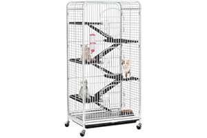 Yaheetech Grande Cage Rongeur Cage Hamster Cages pour Cochon d'Inde/Furets/écureuils/Chinchilla/Rat Domestique/Gerbille - 6 Niveaux 64 x 44 x 131 cm Blanc