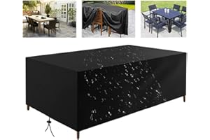 HNKDKJ Housse Table de Jardin 300x170x90cm/LxWxH Bâche Protection Salon de Jardin Housse Salon De Jardin Exterieur Imperméable Noir Housse De Protection Table De Jardin Résistance au Vent Anti-UV