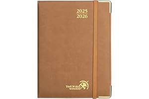 POPRUN Agenda 2025 2026 Semainier 22 x 16,5 cm De Août 2025 à Déc 2026, Premium Planner Scolaire 17 Mois, Couverture en cuir de coton PU, Onglets Mensuels, Papier 100g/m², Marron