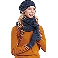 Hilltop Set Invernale da Donna, Sciarpa, Cuffia/Berretto a Maglia e Guanti o Manicotti Scaldamani, Vari Colori, 3 Pezzi