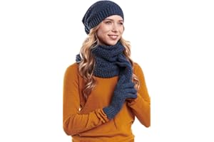 Hilltop Set Invernale da Donna, Sciarpa, Cuffia/Berretto a Maglia e Guanti o Manicotti Scaldamani, Vari Colori, 3 Pezzi