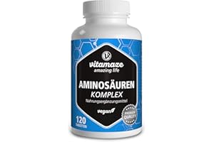 ‎VITAMAZE - AMAZING LIFE Aminosäuren Komplex hochdosiert & vegan, 120 Tabletten mit 8 essentiellen Aminosäuren EAA (u.a. Tryptophan, Lysin, Leucin, Tyrosin), Nahrungsergänzung ohne Zusatzstoffe