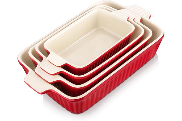 MALACASA, Serie bakning, rektangulär bakform set med 4 (9 tum/11 tum/12 tum/14 tum), ugn till bord bakform med keramiska handtag idealisk för lasagne/paj/gryta/tapas