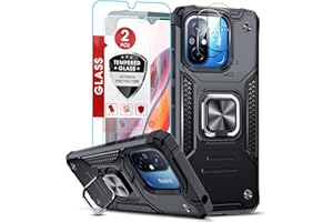 LeYi Funda para Xiaomi Redmi 12C/12 C/11A CM Armor Carcasa con 2× Protector de Lente de Cámara,2× Cristal Templado, Cover con 360 Grados Magnetic Anillo PC y Silicona Bumper antigolpes Case, Negro