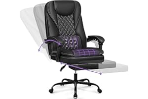 DoChair Bürostuhl ergonomischer Schreibtischstuhl bis 140°mit Fußstütze Kopfstütze Wippfunktion Drehstuhl Chefsessel Kunstleder, Grau