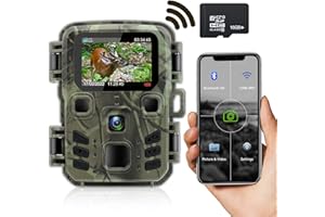 RecorCam Mini Cámara de Caza WiFi 24MP 1296P con App Bluetooth Fototrampeo de Caza Visión Nocturna IR LED Camara con IP66 Impermeable con Tarjeta de Memoria de 32GB, para la vigilancia de la Fauna
