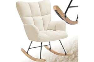 TecTake® Rocking Chair Fauteuil à Bascule avec Accoudoirs Fauteuil scandinave Bouclette Fauteuil Relax rembourée Cadre en Acier Fauteuil Salon Veranda, Chaise Ergonomique idéal Détente, Allaitement