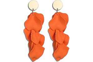 JeryWe Dangle Clip on Orecchini donne ragazze Acrilico lungo petalo di rosa non forato Orecchini a clip Boho Goccia esagerata Orecchini a fiore Dichiarazione multicolore Orecchini floreali con nap