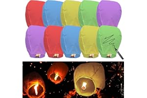 CHAO LA 10 Pack Chinese Sky Lanterns to Release, 100% Biodegradable Paper Memorial Sky Lanterns, Eco Friendly Outdoor Flying Lanterns Suitable for Weddings - Anniversaries or Other Events, Coloured