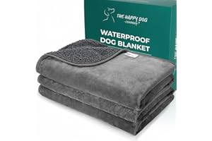 THE HAPPY DOG COMPANY 100% Waterproof Blanket for Bed - Soft Fleece Washable Waterproof Dog Blankets for Large Dogs, Pet Blankets for Bed/Sofa/Dog Crate, Reversible Fluffy Furniture Protector, 152x200cm, Dark Grey/Grey