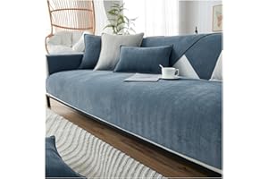 NUODWELL Herringbone Chenille Sofa Cover 1/2/3/4 Seater, Furniture Protector Couch Cover Universal Non-Slip L Shape Couch Cover Quilted Corner Slipcovers for Living Room (Grey Blue, 90 * 160cm)