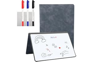 HISDRICUS Pizarra blanca A5 mini, portátil, con 3 marcadores de colores. Ideal para notas de reuniones, listas de compras, planes familiares y tareas. Con cubierta de PU y paño. Gris