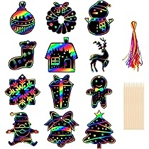 OPUHOHR Christmas Arts à Gratter Kit, Dessin Gratter Pour Enfants Noël Scratch Paper Rainbow Painting Sketch, Carte A Gratter Pour Cadeaux De Noël, Loisirs Créatifs De Noël