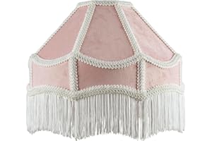 Handmade Victorian Empire Pendant Lamp Shade in Blush Pink Velvet with White Embroidered Trims and Tassels | 30cm x 19cm | for Pendant or Floor or Table Lamp by Happy Homewares