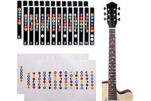 OHYER 4 pièces Autocollant de Touche de Guitare en Papier Guitare Échelle Autocollants Décalcomanies Touche Frettes Étiquettes de Notes de Guitare pour les Débutants en Guitare (Noir, Transparent)