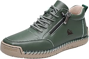 GENERISCH Chaussures en cuir pour femme, automne et hiver, bottes de couture faites à la main, à lacets, hauteur pieds nus, chaussures avec fermeture éclair, antidérapantes, chaussures décontractées, pieds