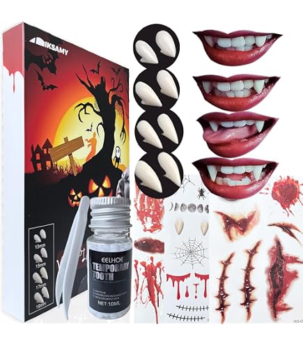 Kit 4 Paires De Dents De Vampire - Tailles Variables + Gel Adhésif Pour Halloween Et Cosplay - 8