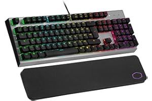 ‎COOLER MASTER Cooler Master CK351 mechaniczna klawiatura gamingowa z przełącznikami optycznymi – czerwony przełącznik (możliwość wymiany na gorąco), Full NKRO, RGB na klawisz (MasterPlus+), podpórka pod nadgarstki,