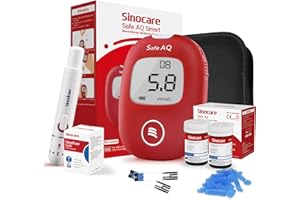 sinocare Diabetes Testing Kit/Blood Glucose Monitor Safe AQ Smart/Blood Sugar Test Kit with Strips x 50 & Lancing Devices x 50 & Carrying Bag, for UK Diabetics -in mmol/L