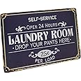 Hioni Self-Service Laundry Room Open 24 Hours, Metal Tin Sign, Vintage Plaque Wall Decor