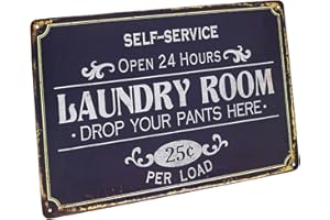 Hioni Plaque murale vintage en métal avec inscription « Self-Service Laundry Room Open 24 Hours »