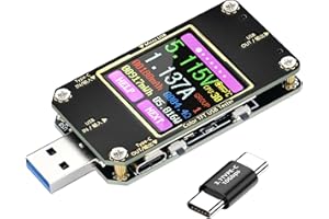 AISSOM USB Tester Messgerät,2-in- 1 USB Tester,USB Strommessgerät Spannung Voltmeter, Strom, Ladestrom Leistungskapazität, Arbeitszeit-Detektor Amperemeter mit Typ-C Adapter,4.5-24V