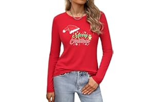 Gyabnw Maglietta Natale Donna Maniche Lunghe Elegante T-Shirt Girocollo Magliette Natale Donna Cotone Moda Camicia Top Casual Tee