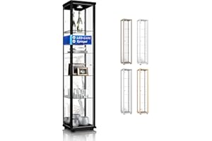 ‎K-MÖBEL K-Möbel Glasvitrine in Schwarz (176x37x33 cm) mit 4 höhenverstellbaren Glasböden, Spiegel, LED - Modellauto Vitrine Schwarz - Vitrinenschrank Schwarz - Sammlervitrine - Wohnzimmerschrank Regal Schrank