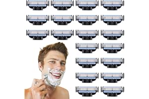 ATSGJLZN Mach 3 Ricariche,20 Pezzi Lamette Mach 3 Turbo con Striscia Lubrificante,Lamette Barba Uomo per Rasoio Manuale Mach 3