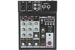 FASIENT1 Mezclador de audio Bluetooth portátil Consola de mezcla digital de 4 canales con salida RCA/TRS / 3.5 mm, para karaoke en casa, transmisión por Internet, grabación de música, etc.(UE)