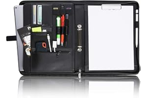 Vebon® Segregator pierścieniowy w formacie A4 "Paryż", zamek błyskawiczny + teczka + kieszeń na laptopa, dodatkowe miejsce do przechowywania, skóra PU, kolor czarny