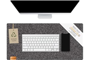 MIQIO Designerska podkładka na biurko z trwałego filcu, nadaje się do drewnianych stołów, ponieważ bez gumy, certyfikat Oekotex, mata na biurko z butelek PET pochodzących z recyklingu, ciemnoszara, 68