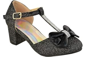 Fashion Thirsty Girls Kids Childrens Low Block Heels Diamante Bow Wedding Party Shoes Bridesmaid Evening Occasion Comfort Heeled Glitter Strappy Sandals Dance Shoes