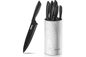 D.Perlla 7 Pièces Set Couteau Cuisine en Acier Inoxydable, Bloc Couteaux Cuisine Verticale, Manche Confortable Ergonomique Ensemble de Couteau, Noir