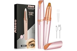 Alaoo Depiladora Facial Mujer, Depiladora Cejas Mujer Eléctrica, Sin dolor Eléctrica Removedor de Vello Facial, Portátil, USB Recargable y Luz LED, para Cara Nariz Labio (Oro rosa)