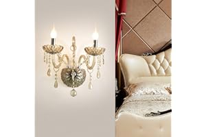 TRY-YEAN Applique Murale Moderne en Verre Cristal K5 Couleur Cognac Applique 2 Bras Cristal E14 40W pour Salon Chambre Entrée de Couloir, Hauteur 43cm