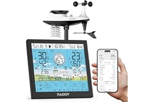 Raddy WF-120P Stazione meteorologica Wi-Fi professionale, 10″ display colori HTN, temp. e umidità int./est., indice UV e luce, PM2.5, previsione 5 giorni, sensore esterno 7-in-1 per aziende agricole