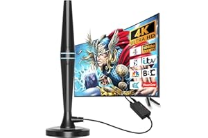 FADISH TV Aerial - Digital TV Aerial Indoor for Freeview TV,360°& 250+ Miles Long Range Reception - Smart TV Atenna Indoor Support VHF/UHF/DAB Radio/4K/1080P and All TV
