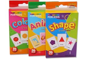 TOURKING Preschool Learning Flash Cards 108PCS,3 Sets of Animal Shape Color Daily Reading Cards For Toddler Kids Children Baby Early Learning Flashcards, Educational Flash Cards