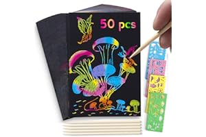 DOGEEK Scratch Art Paper for Kids, 50 Pcs Rainbow Scratch Paper Black Doodle Pads for Kids Party Game Chrismas Presents Birthday Gift (5.1'' x 7.4'')