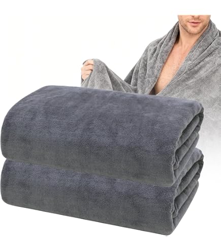 Lot 2 Draps De Bain Super Jumbo 100x200 Cm Coton Égyptien Peigné 600 G/m² - Gris Anthracite Ultra Doux